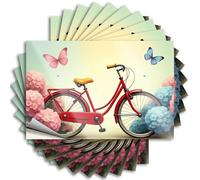 Hardhat Stickers and Decals A Red Bicycle Surrounded by Colorful Flowers and Butterflies Sticker 10Pcs Prank Bumper Stickers Car Stickers and Decals(12X18CM)