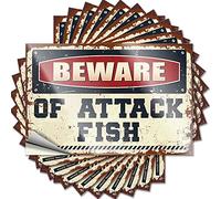 Hardhat Stickers and Decals Beware of Attack Fish Funny Sticker 10 Pcs Funny Car Sticker Man Cave Sign Decor(6X9CM)
