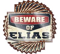 Hardhat Stickers and Decals Beware of Elias Funny Sticker 10 Pcs Funny Bar Signs for Home Bar Tool Decal(6X9CM)