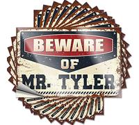 Hardhat Stickers and Decals Beware of Mr. Tyler Funny Sticker 10 Pcs Man Cave Signs and Decor Funny Car Decals(6X9CM)