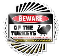 Hardhat Stickers and Decals Beware of Turkey Funny Sticker 10 Pcs Man Cave Signs and Decor Funny Car Decals(6X9CM)