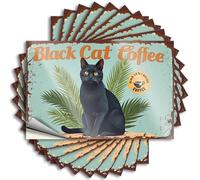 Hardhat Stickers and Decals Black Cat Coffee: A Tropical Brew Delight Stickers 10Pcs Funny Man Cave Signs Bar Accessories Man Cave(12X18CM)