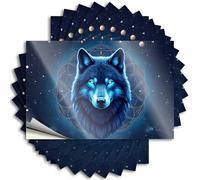 Hardhat Stickers and Decals Blue Wolf in Cosmic Mandala Stickers 10Pcs Car Sticker Funny Bumper Stickers for Adults(12X18CM)