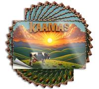 Hardhat Stickers and Decals Kaamas: A Serene Sunset in The Countryside with A Cow Grazing Stickers 10Pcs Car Accessories Mechanic Stickers(12X18CM)