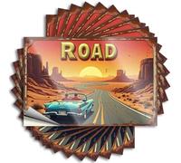 Hardhat Stickers and Decals Open Road Adventure: Driving Through The Desert Sunset Stickers 10Pcs Car Accessories Mechanic Stickers(6X9CM)
