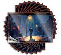 Hardhat Stickers and Decals Silhouette Walking Alone in The Rainy Night Stickers 10Pcs Funny Alcohol Signs Decals for Cars(6X9CM)