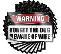 Hardhat Stickers and Decals Warning Forget The Dog Beware of Wife Funny Sticker 10 Pcs Funny Car Sticker Man Cave Sign Decor(12X18CM)