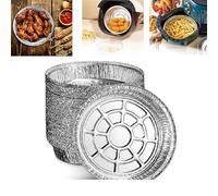 Hardinox 50Pcs Round Foil Trays, 6 Inch Tin Dishes Disposable Plate Container Air Fryer Liners Aluminum Round Pans for Party Baking Roasting Cooking (6inch)