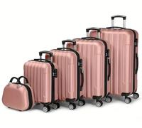 Hardshell Luggage Set, Rose Gold, 5 Piece Set with Spinner Wheels, 12/16/20/24/28 Inch, ABS Material