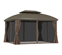 Hardtop Gazebo 3.65x3.00m Mocha Aluminium Frame Steel Roof Double-Tier Canopy XL