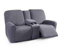 hardtry Recliner Slipcovers with Middle Console Slipcover,Couch Cover for Reclining Sofa Stretch Milk Silk Non-Slip Soft,Sofa Covers with Center Console Washable(Dark gray,3 seater with console)