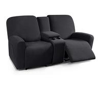hardtry Recliner Slipcovers with Middle Console Slipcover,Couch Cover for Reclining Sofa Stretch Milk Silk Non-Slip Soft,Sofa Covers with Center Console Washable(Black,3 seater with console)