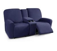 hardtry Recliner Slipcovers with Middle Console Slipcover,Couch Cover for Reclining Sofa Stretch Milk Silk Non-Slip Soft,Sofa Covers with Center Console Washable(Navy blue,3 seater with console)