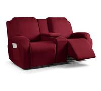hardtry Reclining Sofa Covers with Center Console,Non-Slip Couch Cover for Reclining,Elastic Full-Cover Reclining Chair Cover Soft Washable Slipcovers for Sofas(Claret,2 seater)