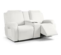 hardtry Reclining Sofa Covers with Center Console,Non-Slip Couch Cover for Reclining,Elastic Full-Cover Reclining Chair Cover Soft Washable Slipcovers for Sofas(White,2 seater)