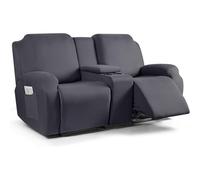 hardtry Reclining Sofa Covers with Center Console,Non-Slip Couch Cover for Reclining,Elastic Full-Cover Reclining Chair Cover Soft Washable Slipcovers for Sofas(Dark grey,3 Seater)