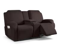 hardtry Reclining Sofa Covers with Center Console,Non-Slip Couch Cover for Reclining,Elastic Full-Cover Reclining Chair Cover Soft Washable Slipcovers for Sofas(Coffee,2 seater)