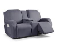 hardtry Reclining Sofa Covers with Center Console,Non-Slip Couch Cover for Reclining,Elastic Full-Cover Reclining Chair Cover Soft Washable Slipcovers for Sofas(Light grey,2 seater)