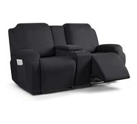 hardtry Reclining Sofa Covers with Center Console,Non-Slip Couch Cover for Reclining,Elastic Full-Cover Reclining Chair Cover Soft Washable Slipcovers for Sofas(Black,2 seater)