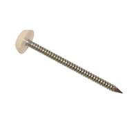 Hardware For You 25 x UPVC Panel Pins 50mm Large Poly Top Pins Nails Plastic Headed Fascia Fixings Strop Grip Durable Stainless Steel Roofing Nails Secure Hold PVC Cladding Home Projects (Cream)