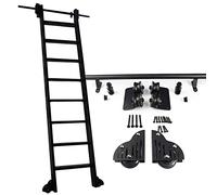 Hardware Kit for Library Ladder with Wheels and Sliding Rail, Steel Round Tube Moving Ladder Rail from 1m to 6m (without Ladder) with Floor Wheel, Black (Size: