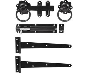 Hardware-Solutions - Plain Ring Gate Latch Kit - 152mm Latch with 10" Tee Hinges Pair and 6" Tower Door Bolt - Matt Black - Fixings Included - Interior/Exterior Use