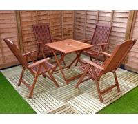 Hardwood 5 Piece Garden Dining Set With 4 Reclining Chairs And Rectangular Folding Table - No Assembly Required