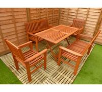 Hardwood 6 Seat Garden Dining Set With 2 Armchairs, Two X 2 Seater Benches And Rectangular Table - Easy, Quick Assembly
