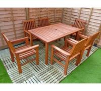 Hardwood 7 Piece Garden Dining Set With 6 Armchairs And Large Rectangular Table - Easy, Quick Assembly
