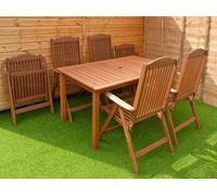 Hardwood 7 Piece Garden Dining Set With 6 Reclining Chairs And Large Rectangular Table - Easy, Quick Assembly