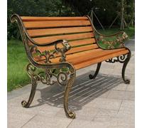 Hardwood & Cast Iron Garden Bench - Weatherproof Patio Love Seat, Slatted Seat for Lawn, Yard, Porch, Deck - Outdoor Furniture Chair for Entryway & Relaxation