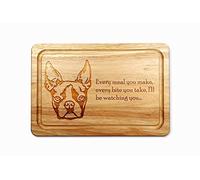 Hardwood Chopping Board with Boston Terrier Dog Design - 30x20 cm Kitchen Cutting Board with Juice Groove - Gift Idea for Him or Her, Christmas & Birthdays - Made in The UK