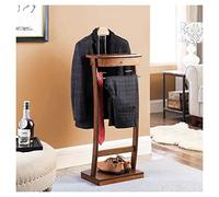 Hardwood Clothes Valet Stand Wardrobe Suit Valet Stand Organizer Freestanding Suit Hanger, Stable Heavy Base With Drawer Trouser Bar And Tie & Belt Bar Shoe Rack