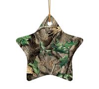 Hardwoods Green Camo Print Tree Ceramic Hanging Decor, Christmas Ceramic Star Heart Pendant For Xmas Tree Festive Setup