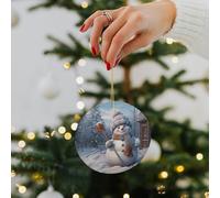 Hardworking Snowman Ceramic Christmas Ornaments - 2.8 Inch Round Double-Sided Xmas Tree Decorations with Gold Ribbon for Home Holiday Decor, Gift for Family & Friends