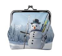 Hardworking Snowman Full Double-Sided Printed Pattern Women's and Girls' Fashionable Leather Kiss Lock Coin Purse Card Bag