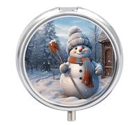 Hardworking Snowman Pill Box Cute Round Pill Case Portable Medicine Tablet Vitamin Holder Organizer for Purse Pocket