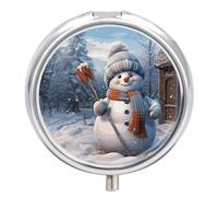 Hardworking Snowman Pill Box Round Portable Small Pill Case Waterproof Travel Pill Box Organizer for Pocket Purse and Daily Convenience