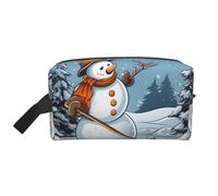 Hardworking Snowman Printing Portable Makeup Bag for Women Girl Large Capacity Travel Cosmetic Bag Makeup Pouch Organizer with Handle