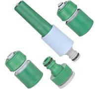 Hardys 4pc Garden Hose Connector & Nozzle Set - 2 End Fittings, 8-Setting Spray Nozzle, 1/2" to 3/4" Tap to Hose Pipe Connector - Garden Hosepipe Attachments Set, Green, Grey