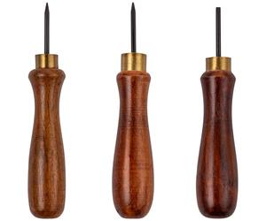 Hardys 5" (127mm) 3 Piece Bradawl Set - Scratch Awl Hand Tools with Easy-Grip Wooden Handles, Carbon Steel Heads - Awl Tool for Carpentry, DIY, Joiners - Square, Round, Chisel Pont