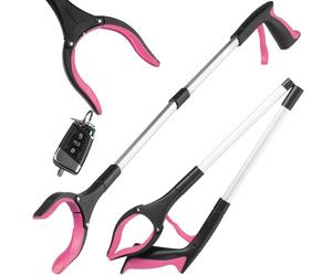 Hardys 81cm/31" Litter Pickers - Folding Grabber Stick with Anti-Slip Silicone Claw, Magnet & 360° Head - Litter Pickers for Adults & Kids, Elderly Mobility/Disability Aid - Pink