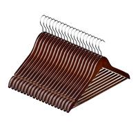 Hardys Brown Wooden Coat Hangers - Sloped with Notches, Trouser Bar & 360° Rotating Hook - Wardrobe Space Savers, Hangers for Clothes - For Coat, Jacket, Suit, T Shirt (20 Pack)