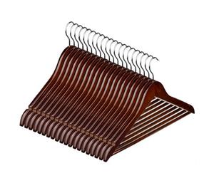 Hardys Coat Hangars - Strong Wooden Design, Smooth Lacquered Finish, Slim Profile, Strap Notches - 20 Pack, Brown, 45Cm X 23Cm