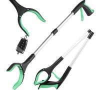 Hardys Folding Litter Picker - 40Cm/15" - 83Cm/31", Aluminium Tube & Steel Cable, Silicone-Grip Jaws, Built-In Magnet - Green