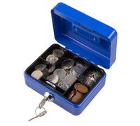 Hardys Metal Cash Box Money Bank Deposit Steel Tin Security Safe Petty Key Lockable - 4" Blue