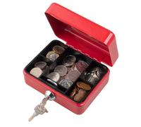 Hardys Metal Cash Box Money Bank Deposit Steel Tin Security Safe Petty Key Lockable - 4" Red