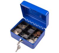 Hardys Metal Cash Box Money Bank Deposit Steel Tin Security Safe Petty Key Lockable - 6" Blue