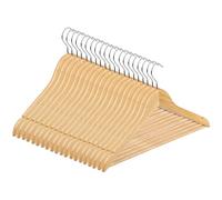 Hardys Natural Wooden Coat Hangers - Sloped with Notches, Trouser Bar & 360° Rotating Hook - Wardrobe Space Savers, Hangers for Clothes - For Coat, Jacket, Suit, T Shirt (20 Pack)