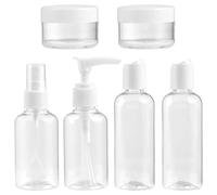 Hardys Travel Essentials - 7pc Clear Bag & Plastic Travel Bottles for Toiletries; Refillable 100ml Travel Bottles, 75ml Spray & Pump Bottles, 20ml Jars; Holiday Toiletries Set
